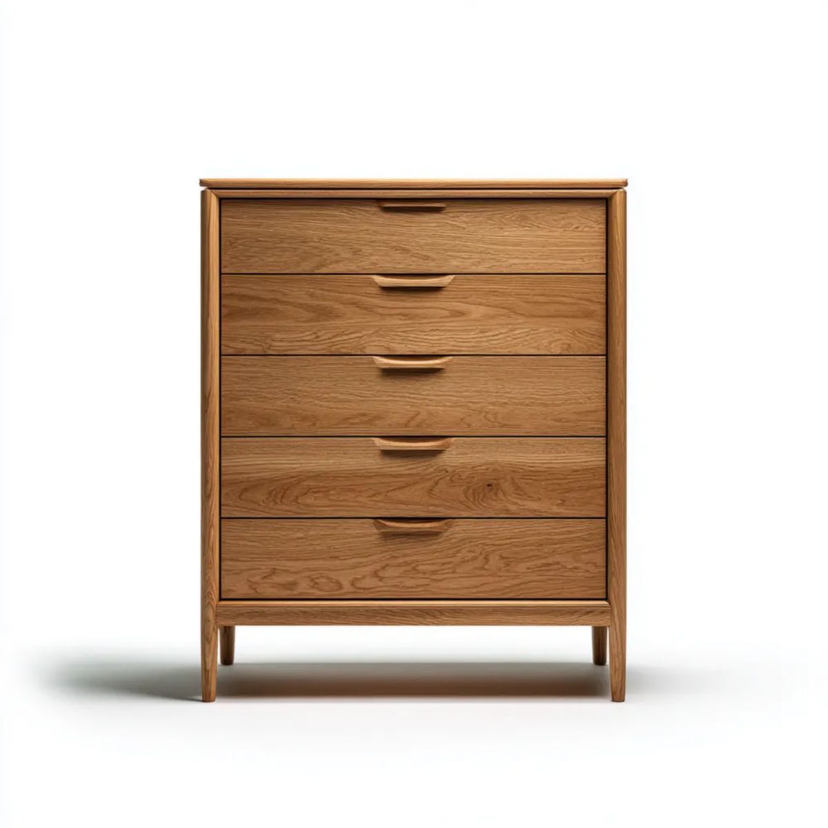 Komoda drewniana z 5 szufladami, naturalny dąb, 90 × 45 × 120 cm