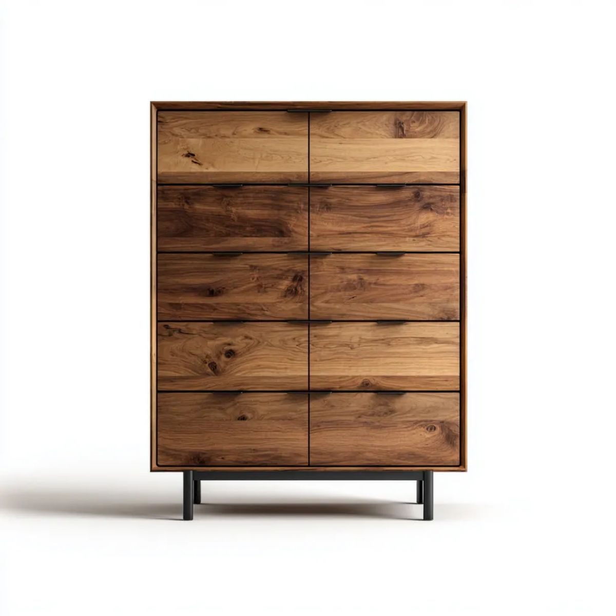Komoda drewniana z 10 szufladami, brązowo-czarna, 100 × 45 × 150 cm