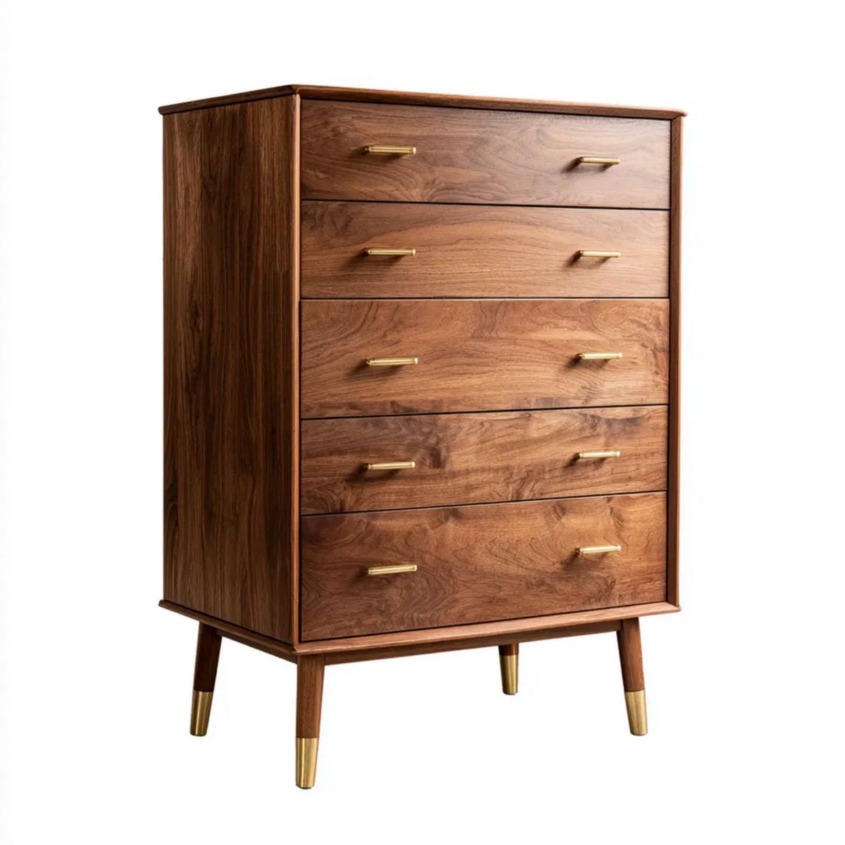 Brązowa drewniana komoda retro z 5 szufladami, 90 × 45 × 120 cm