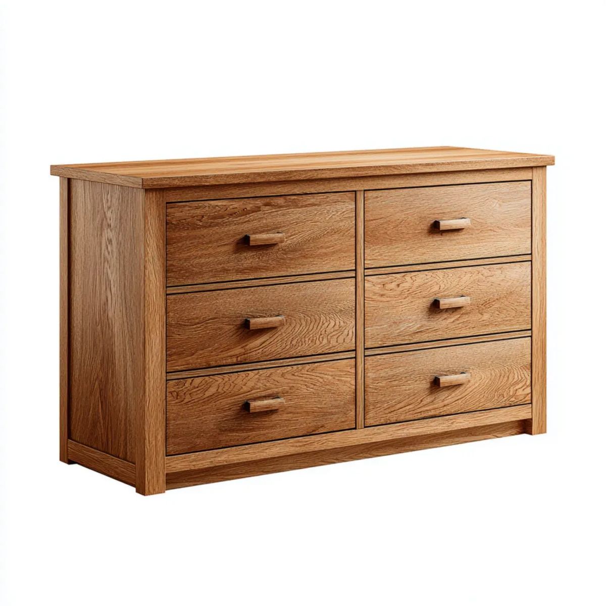 Komoda drewniana z 6 szufladami, lity dąb, brązowa, 120 × 45 × 85 cm