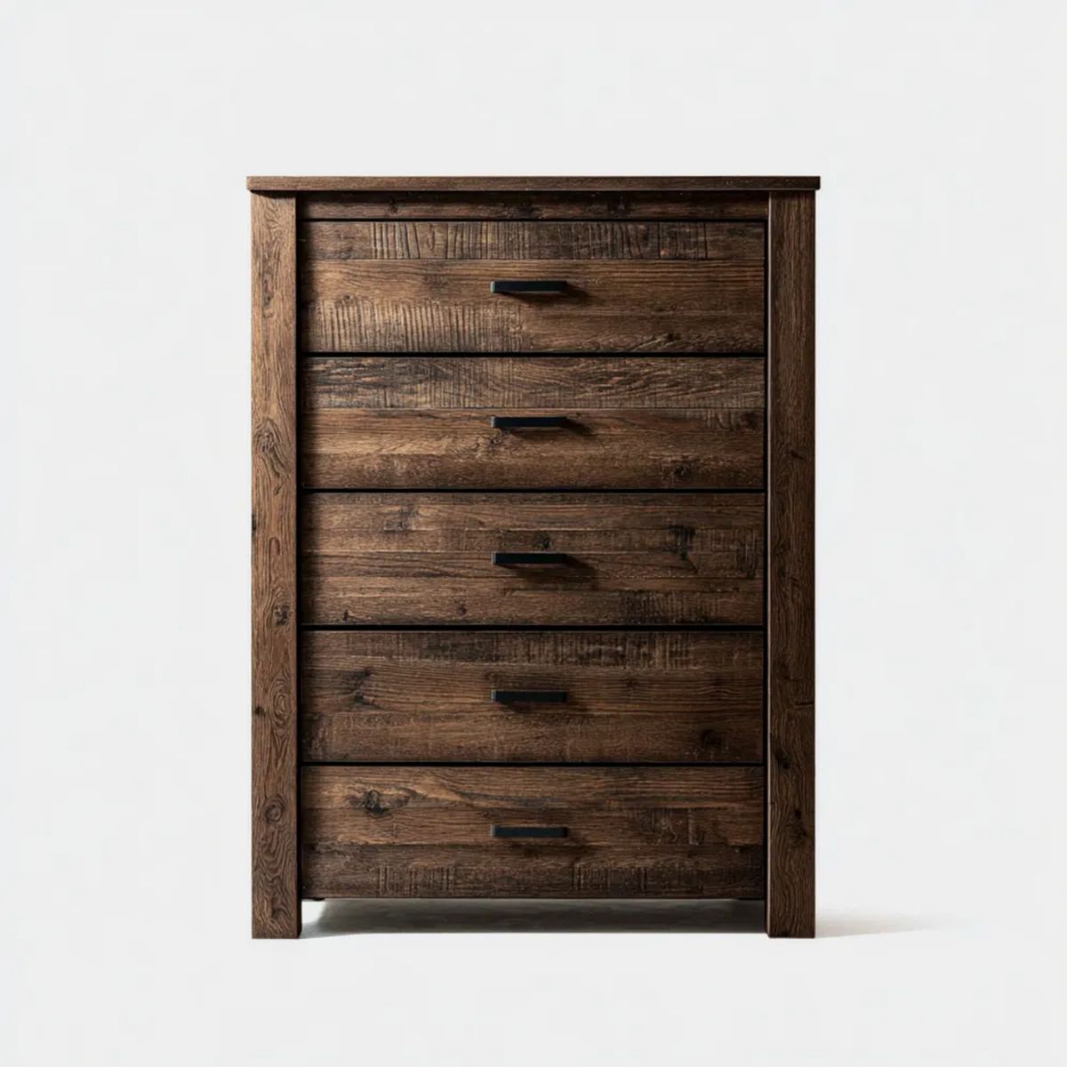 Rustykalna komoda z 5 szufladami, ciemnobrązowa, z płyty meblowej laminowanej, 90 × 45 × 120 cm