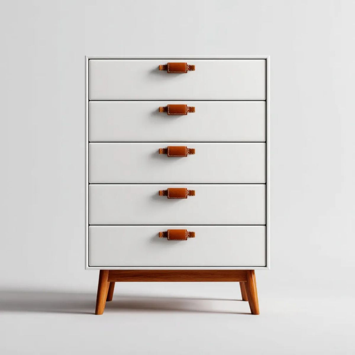 Biała komoda z 5 szufladami z MDF i litego drewna bukowego, 80 x 40 x 120 cm
