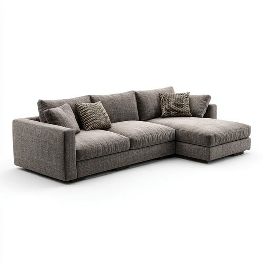 Szara sofa narożna z prawostronnym szezlongiem, tapicerowana poliestrem, 280 × 170 × 85 cm, kształt L